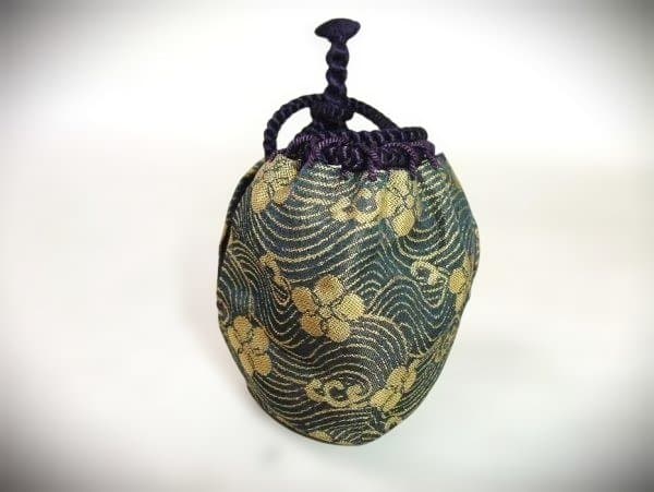 茶道用陶器壺 青金花 柄茶道具 茶入れ 蓋 陶磁器 仕覆 美品 在銘