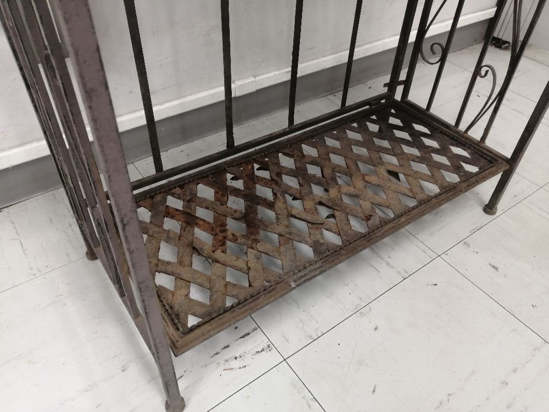 アイアン製オープンシェルフ 4段 メタル ダークグレー 花台 店舗什器 W61