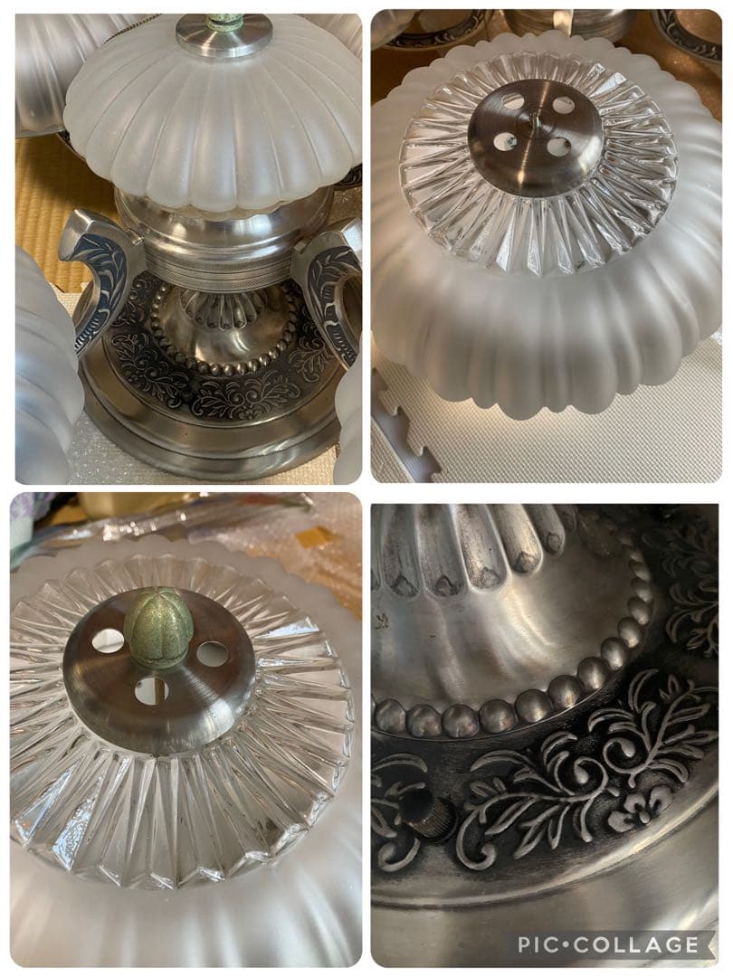 5灯　シャンデリア ホワイト ガラス