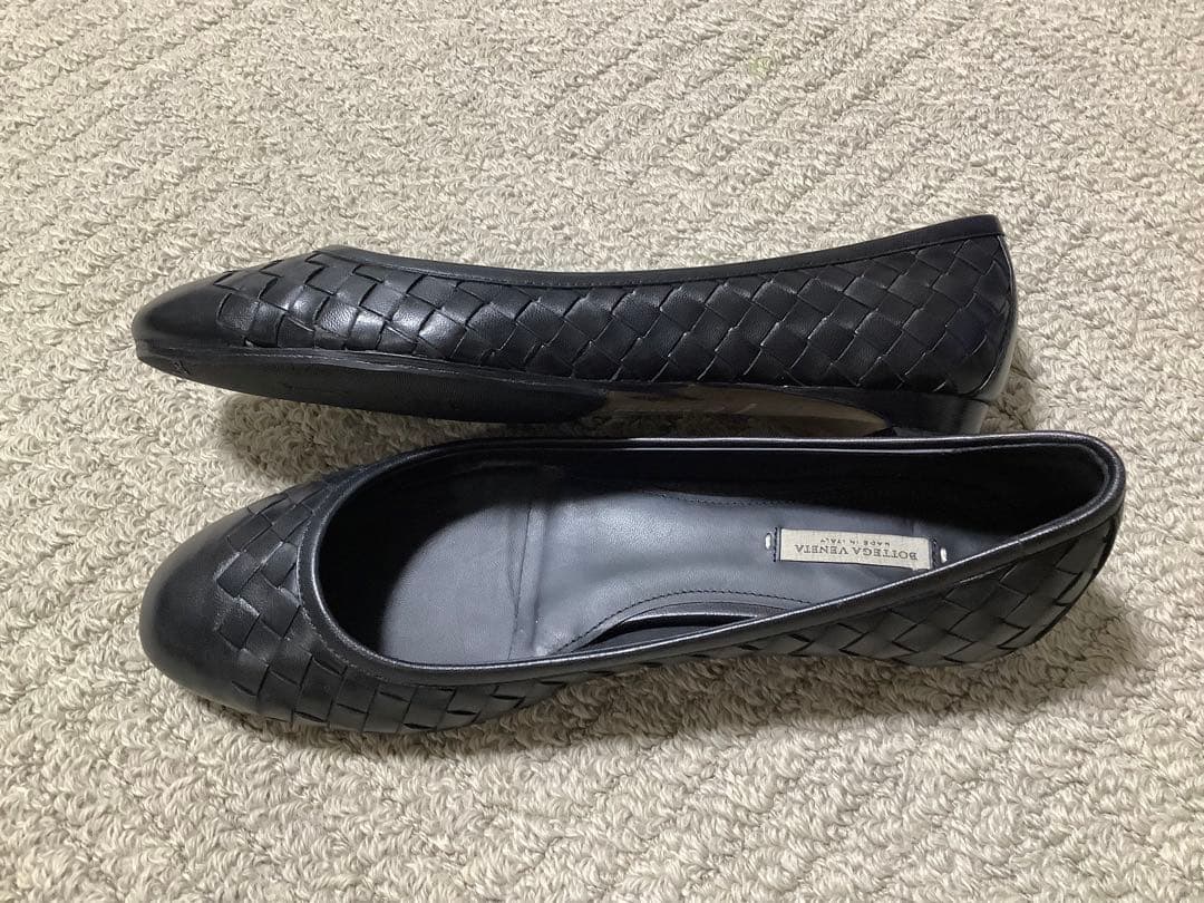 ボッテガ・ヴェネタ 編み込みフラットシューズ 黒36,5