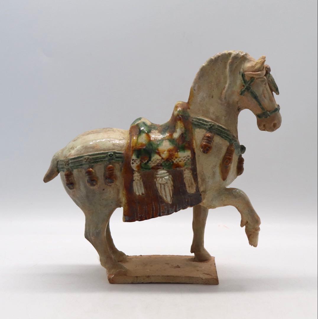 貴重　唐三彩　踏馬　紅木箱　時代物　送料込み250118