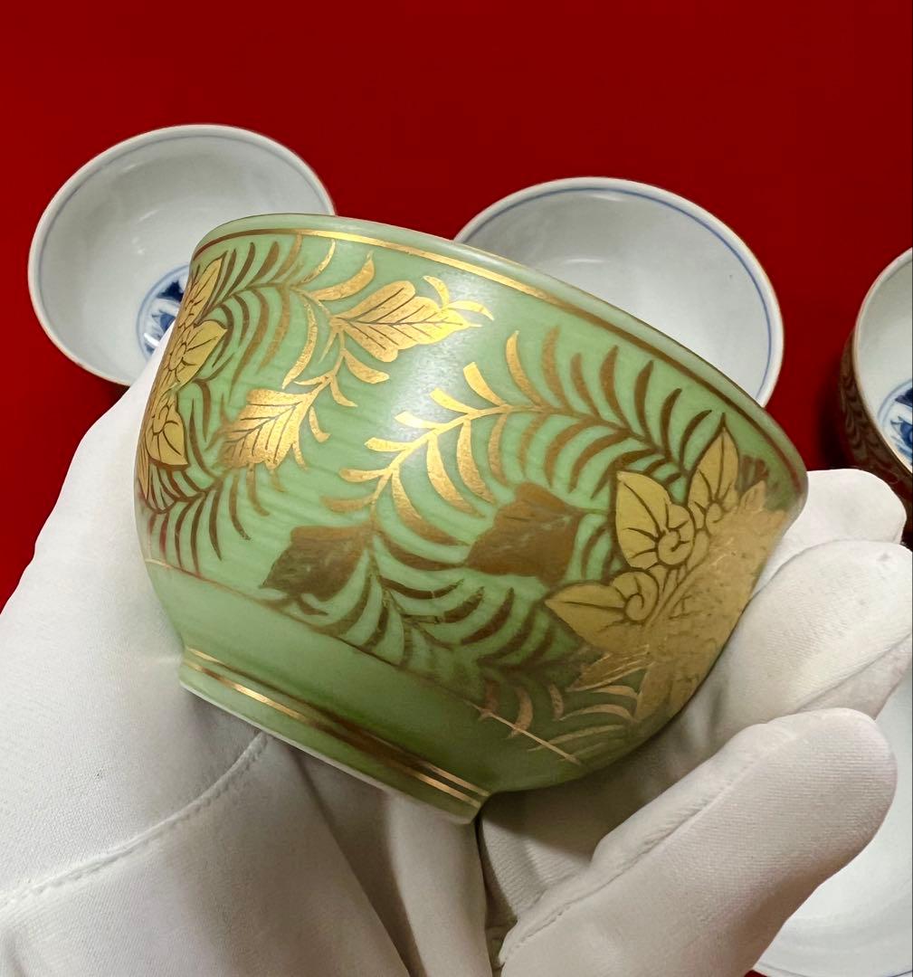 希少 金彩 清水焼 北本陶玉窯 三代暁雲【一風】作 茶碗5客 茶道具