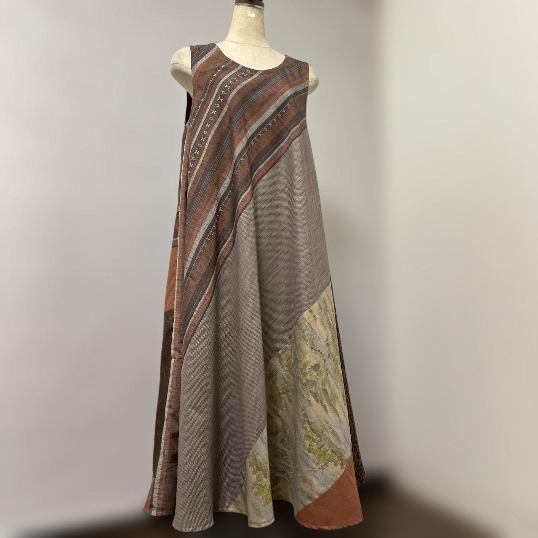 着物ワンピーステントラインマキシ丈《15》紬や大島紬等M〜L