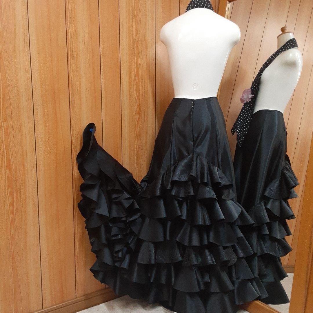 フラメンコ衣装　☆ファルダのみ　豪華ブラックファルダ