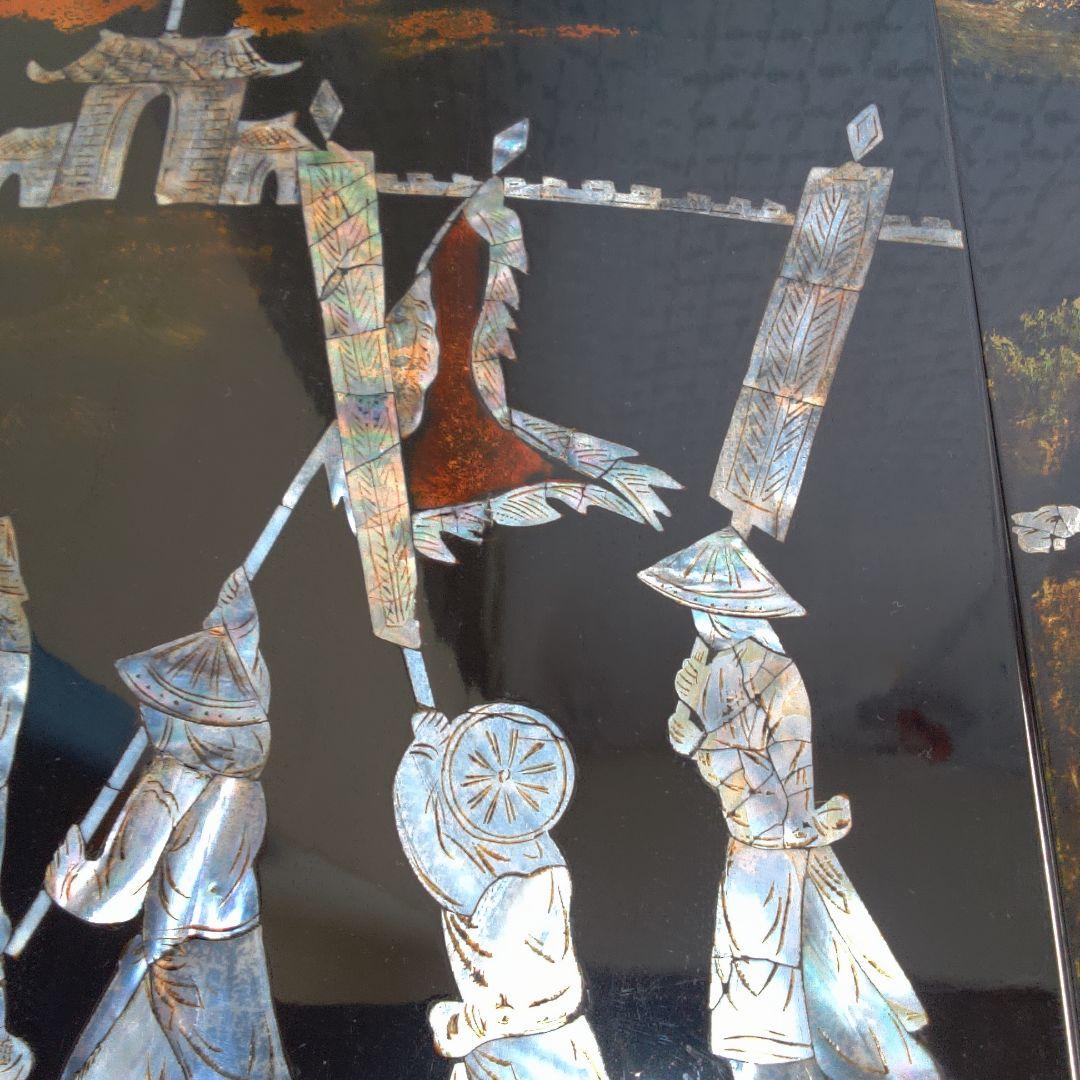 骨董４手彫り漆器 伝統的農村風景 4枚セット