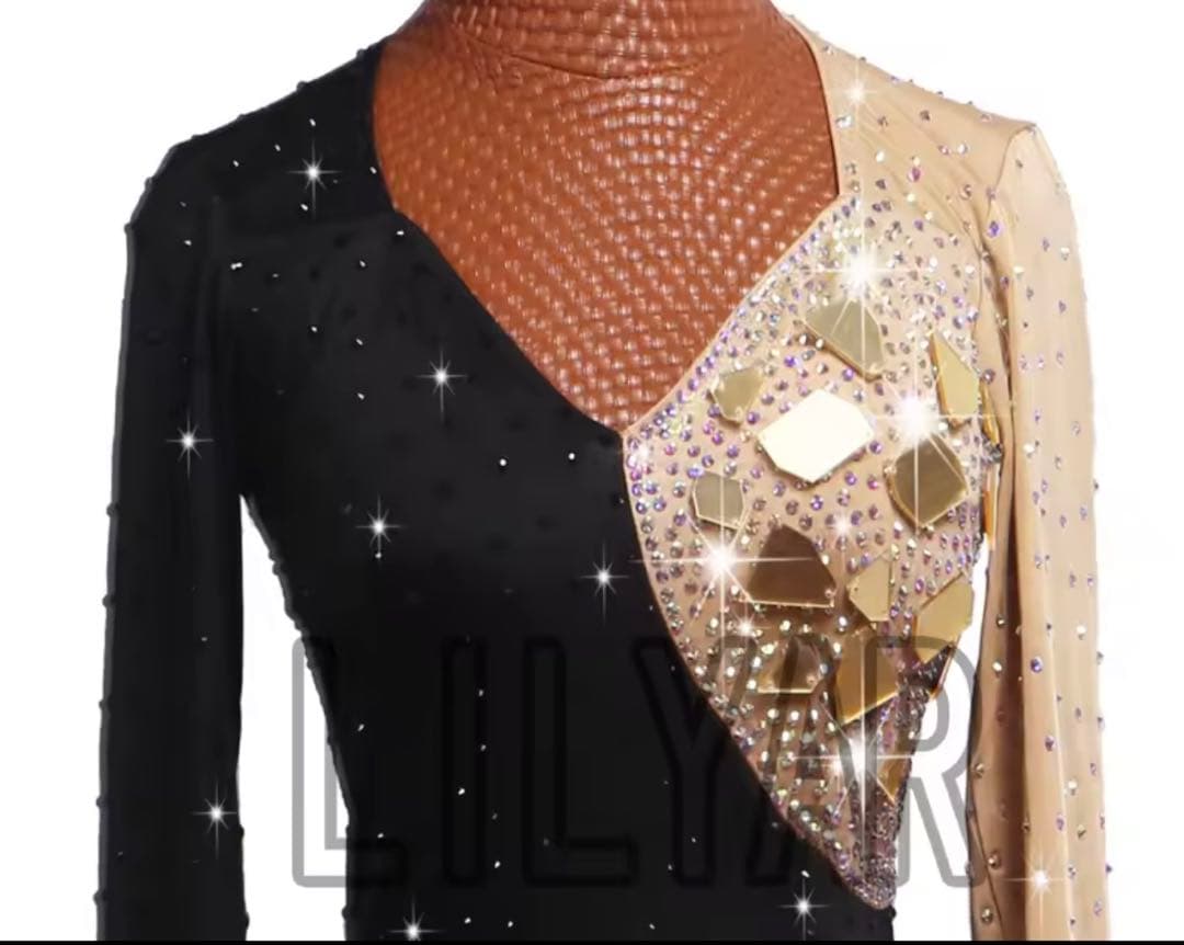 【値下】キラキラ⭐️ラテンダンスドレス　豪華ラインストーンとデカビーズ　　Lサイズ