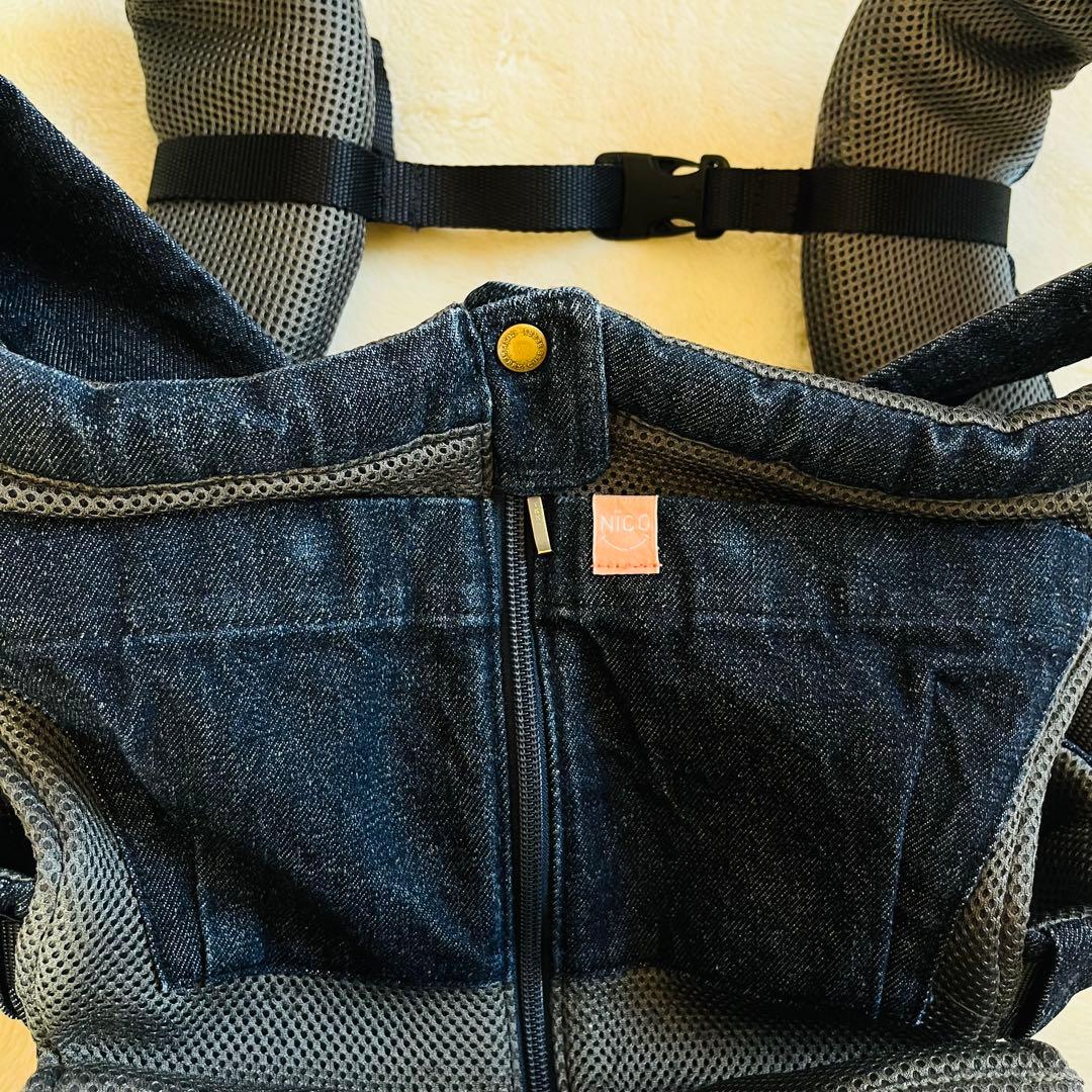 【美品✨】キューズベリー nico デニムオールメッシュ 抱っこ紐　腰パッド付き