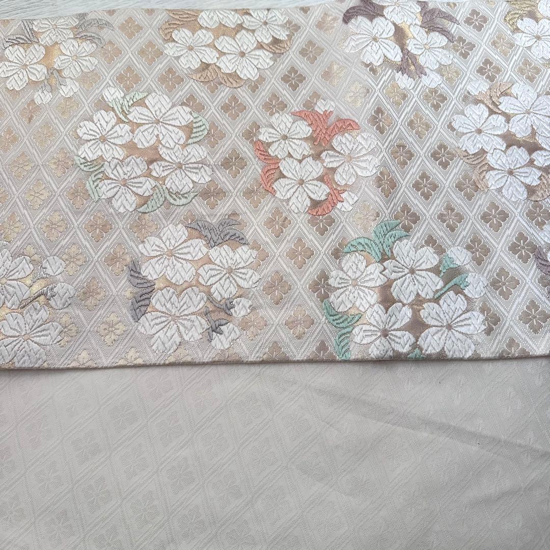 皇室御用 御御帯 山口美術織物 山口弘躬監修 松皮地桜花文袋帯 桐箱 証紙あり