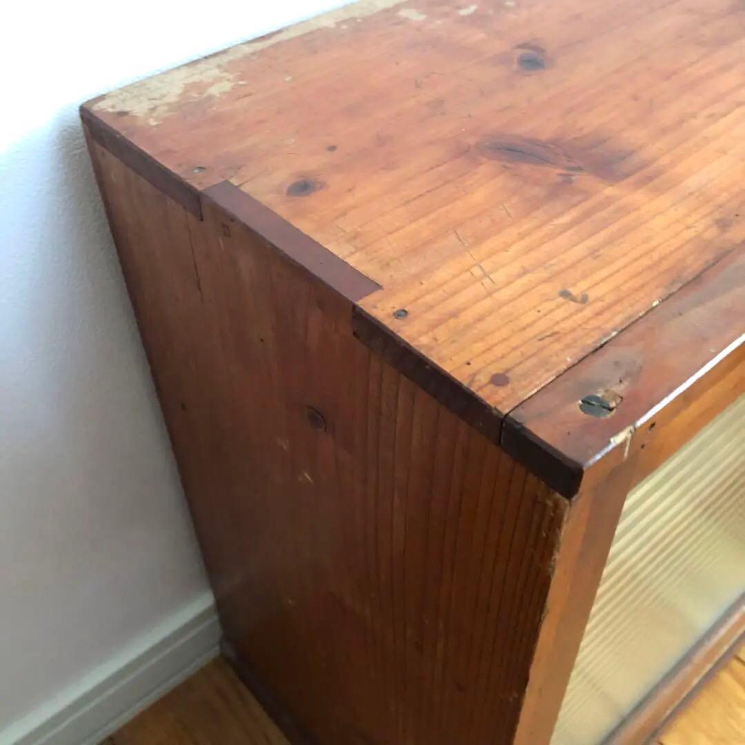 古家具　古道具　ガラス棚　ガラス戸　モールガラス　木枠