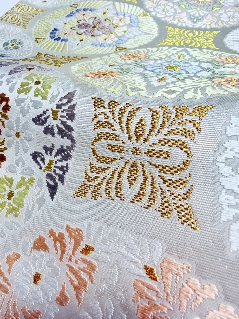 高級 袋帯 正絹 六通柄 総唐織 ホワイト 七宝柄 訪問着 留袖 約70万円