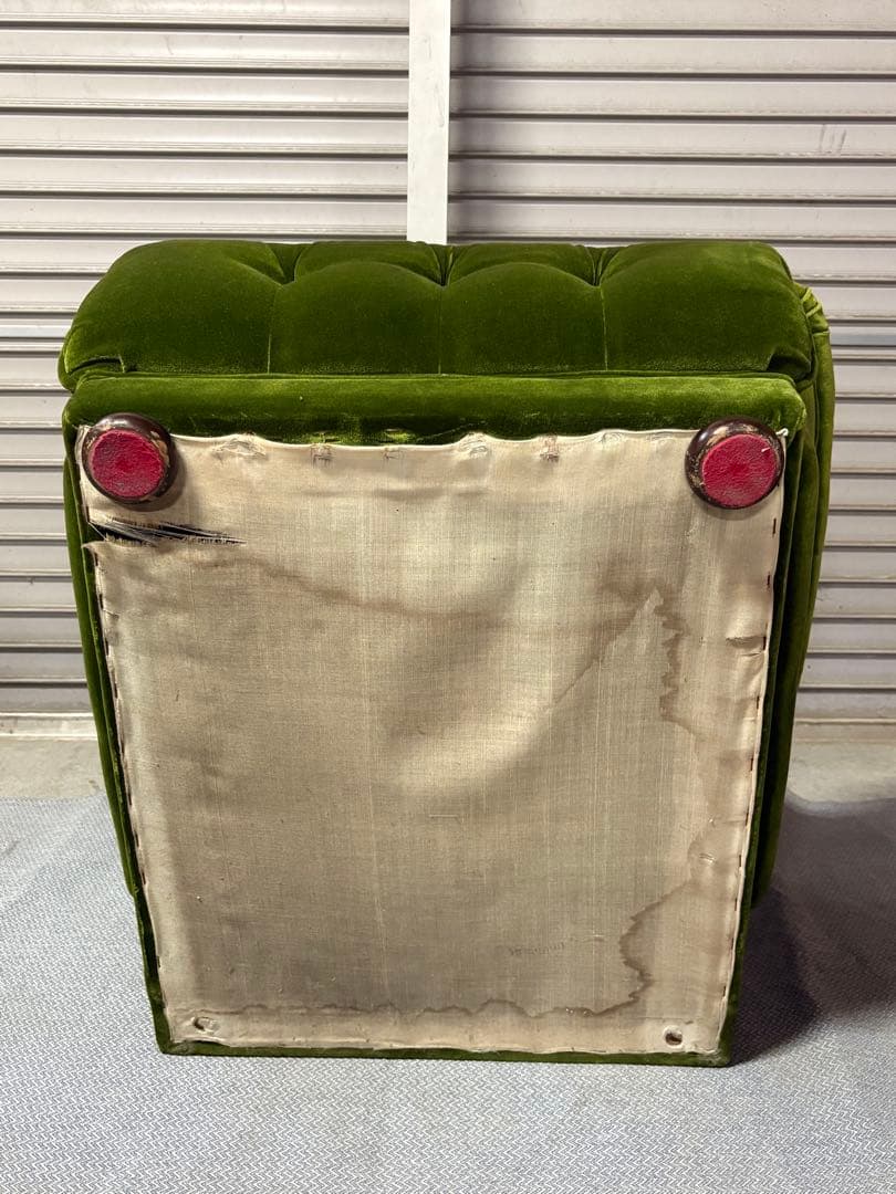 ☆GJ206山口県下松市より オールドカリモク 1人がけソファ　モケットグリーン