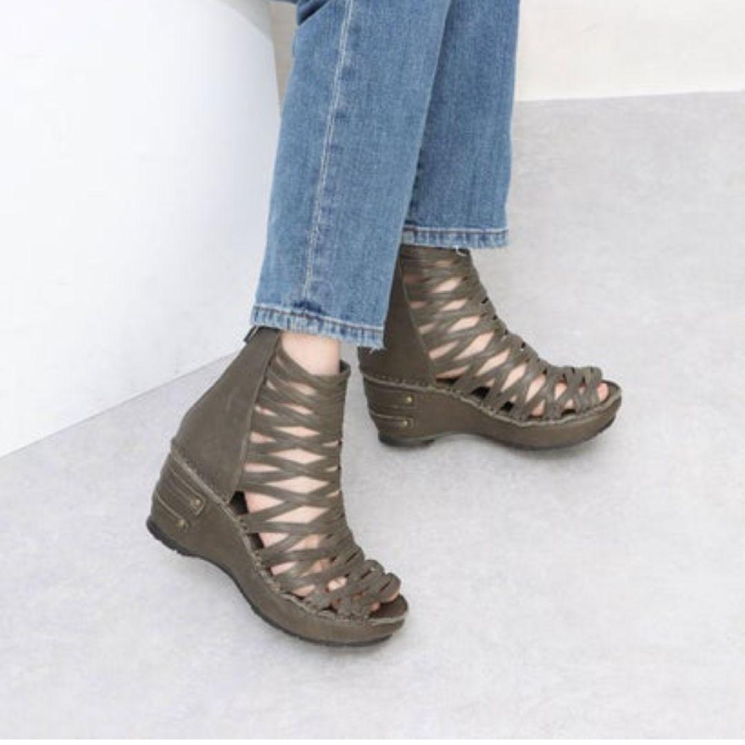 未使用級 ヒナデイグリーン ブーティサンダル グラディエーター バックジップ