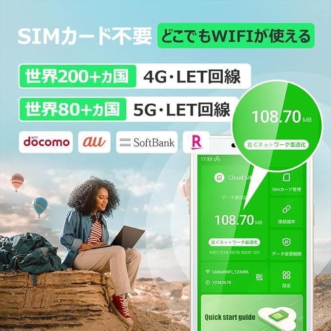 GlocalMe WifiルーターSim不要 100ギガ(90日間)
