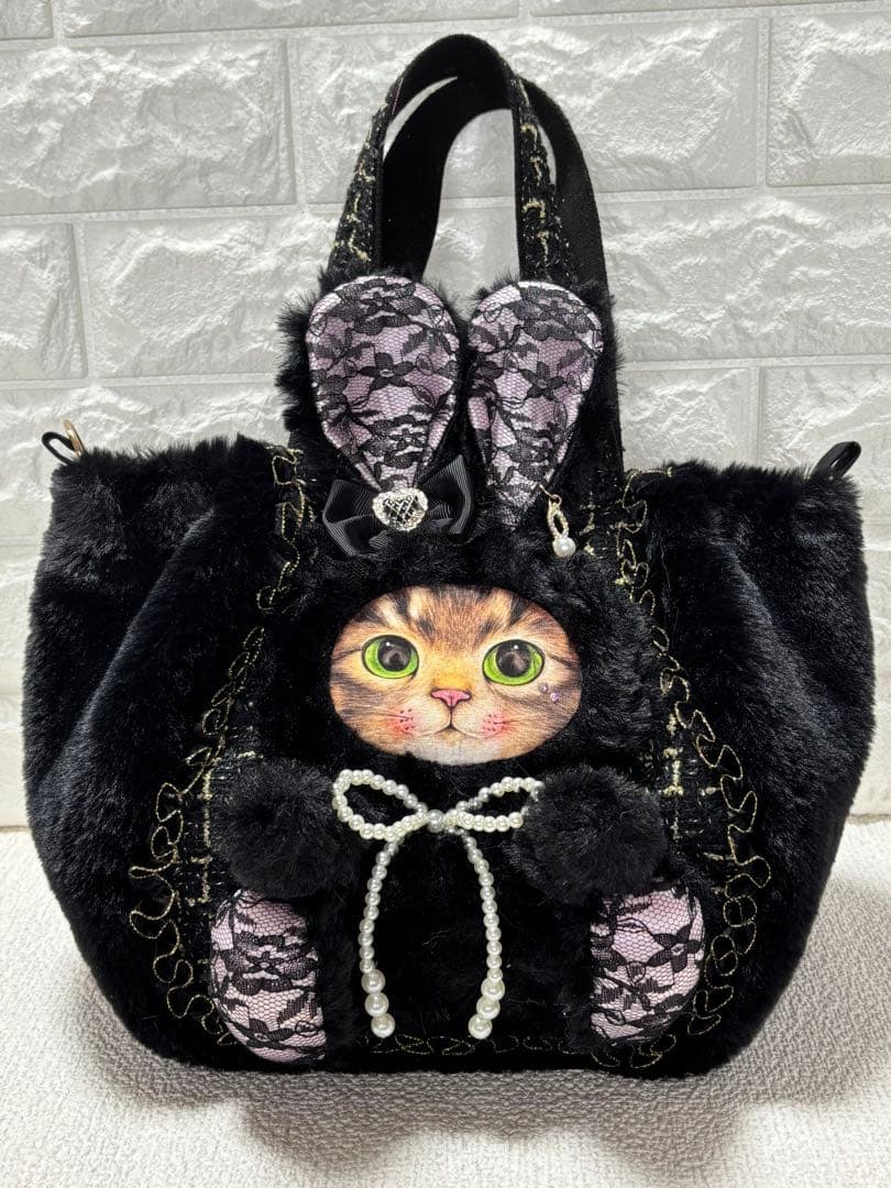 黒*こ様 コヤンイサムチョン　ハンドメイド　ファーバッグ　黒　サンダーちゃん　ツ