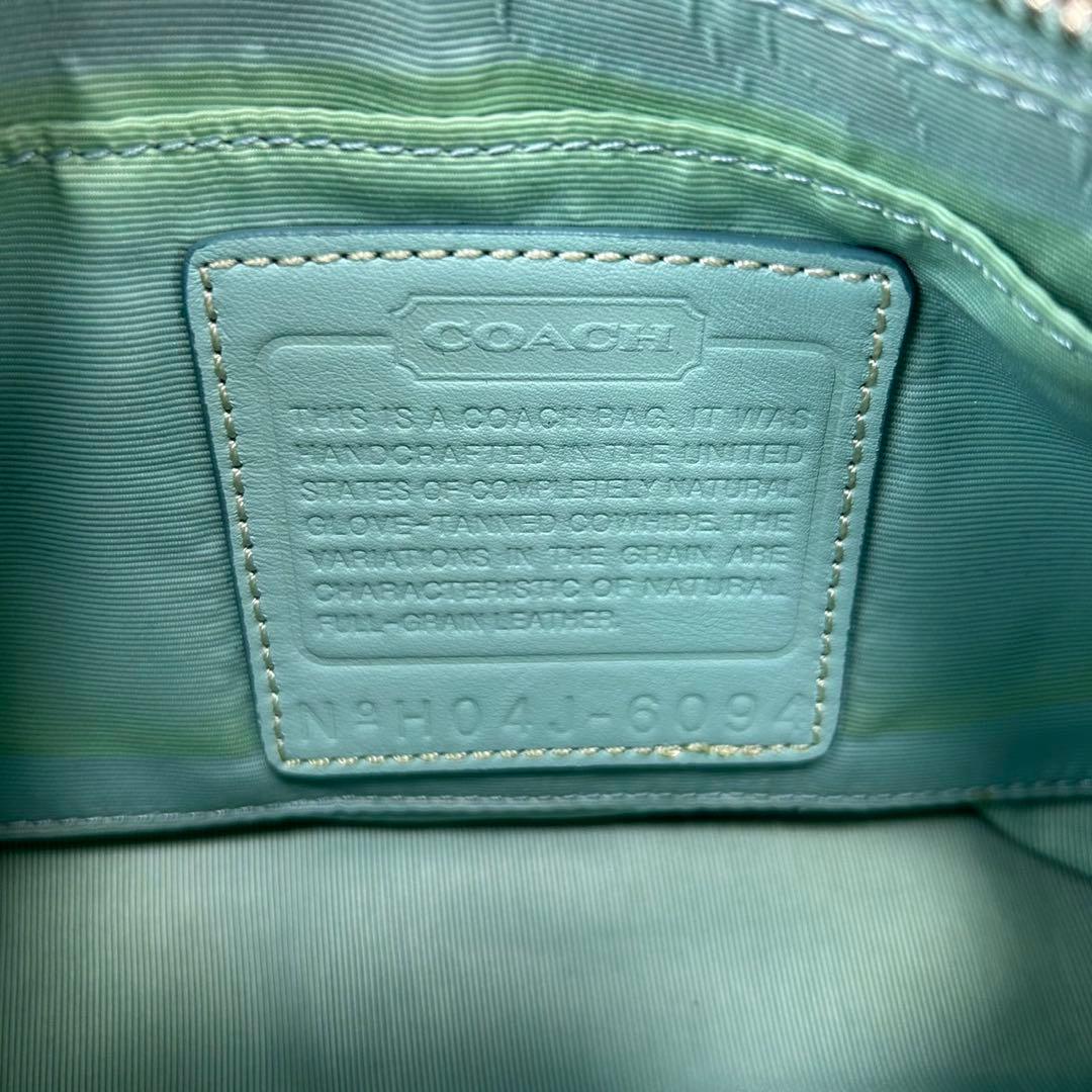 【極美品/カード付】コーチ 6094 ソーホー ワンハンドバッグ 手提げ 水色
