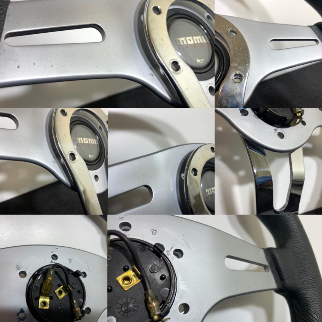 モモ トレックR ステアリング 35パイ ブラックレザー×シルバースポーク