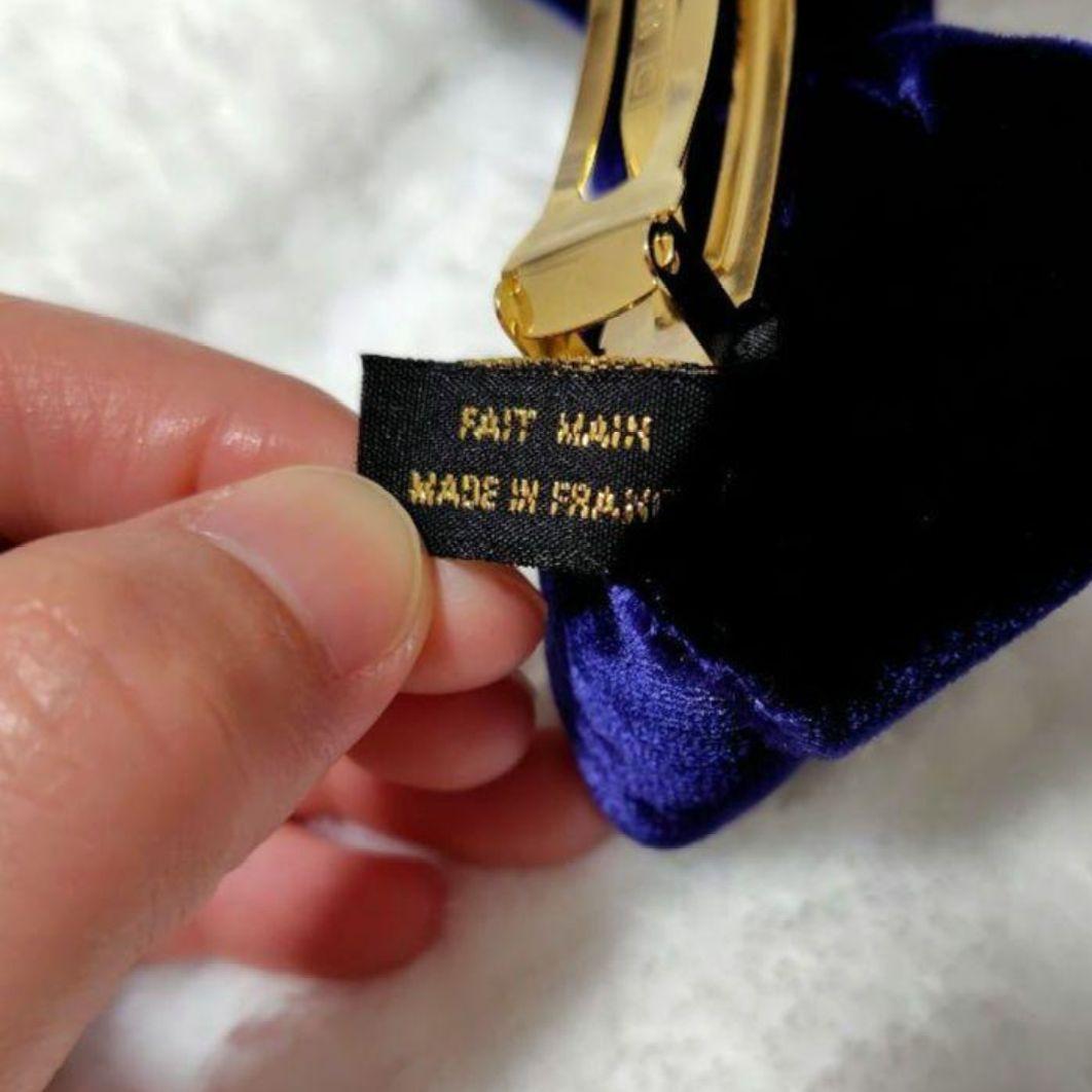 【美品】アレクサンドルドゥパリ　ベルベット　リボン　バレッタ　ベロア　ネイビー