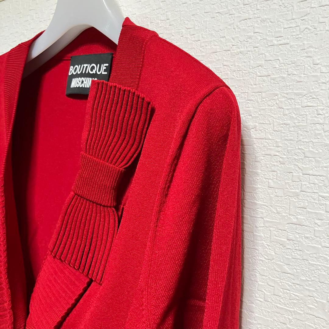 BOUTIQUE MOSCHINOプリーツフリル・リボン付きレッドカーディガン