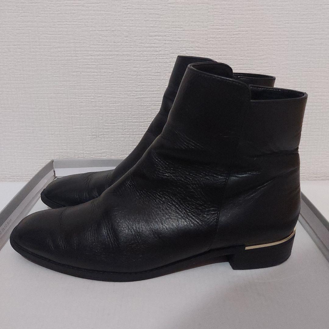 ダイアナ サイドジップ ショートブーツ 24cm　黒レザー　ゴールドライン　本革