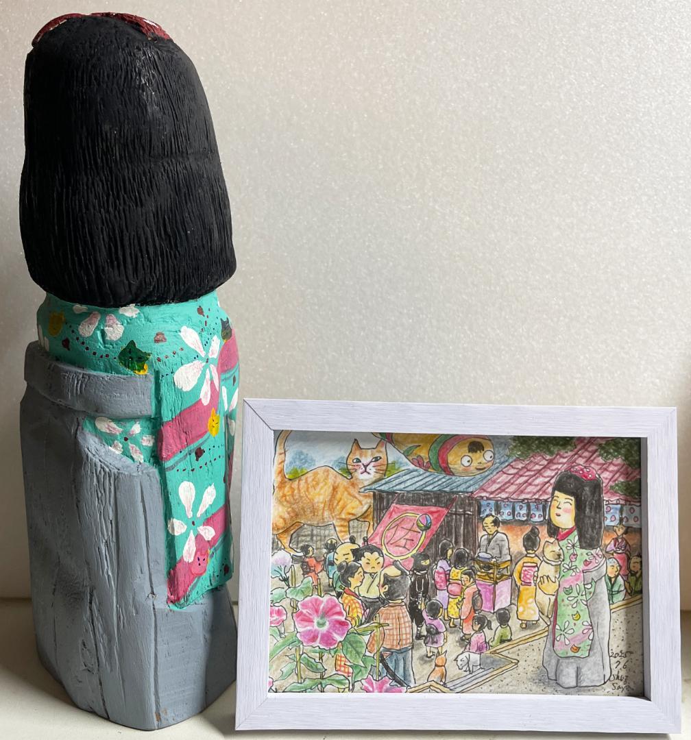 ま*み様 木製オリジナルこけしとオリジナル絵画セット（by ShuzSaya/絵