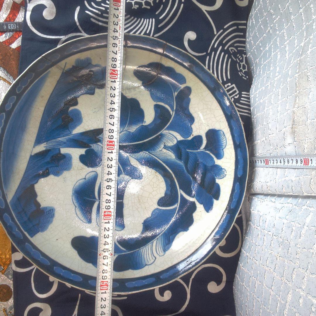 骨董６青い花柄の陶磁器平皿