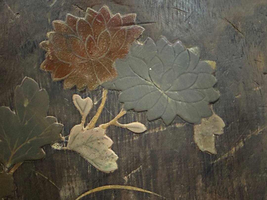 桐手銅芯炙りペア　秋草鶉紋　乾漆　茶道具　送料込み260202