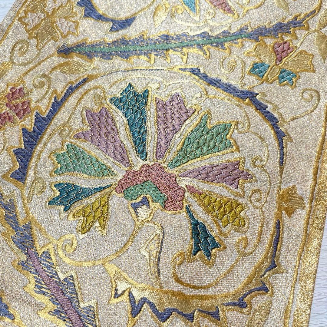 m-93 となみ帯 袋帯 六通 正絹 金糸