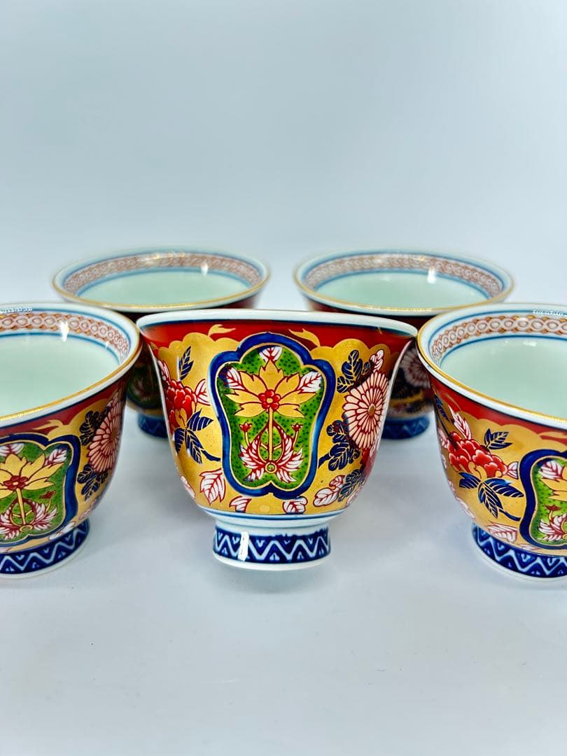 大特価　賞美堂 日肥其泉作 極錦金彩古伊万里 煎茶碗揃　有田　其泉窯　5客　汲出