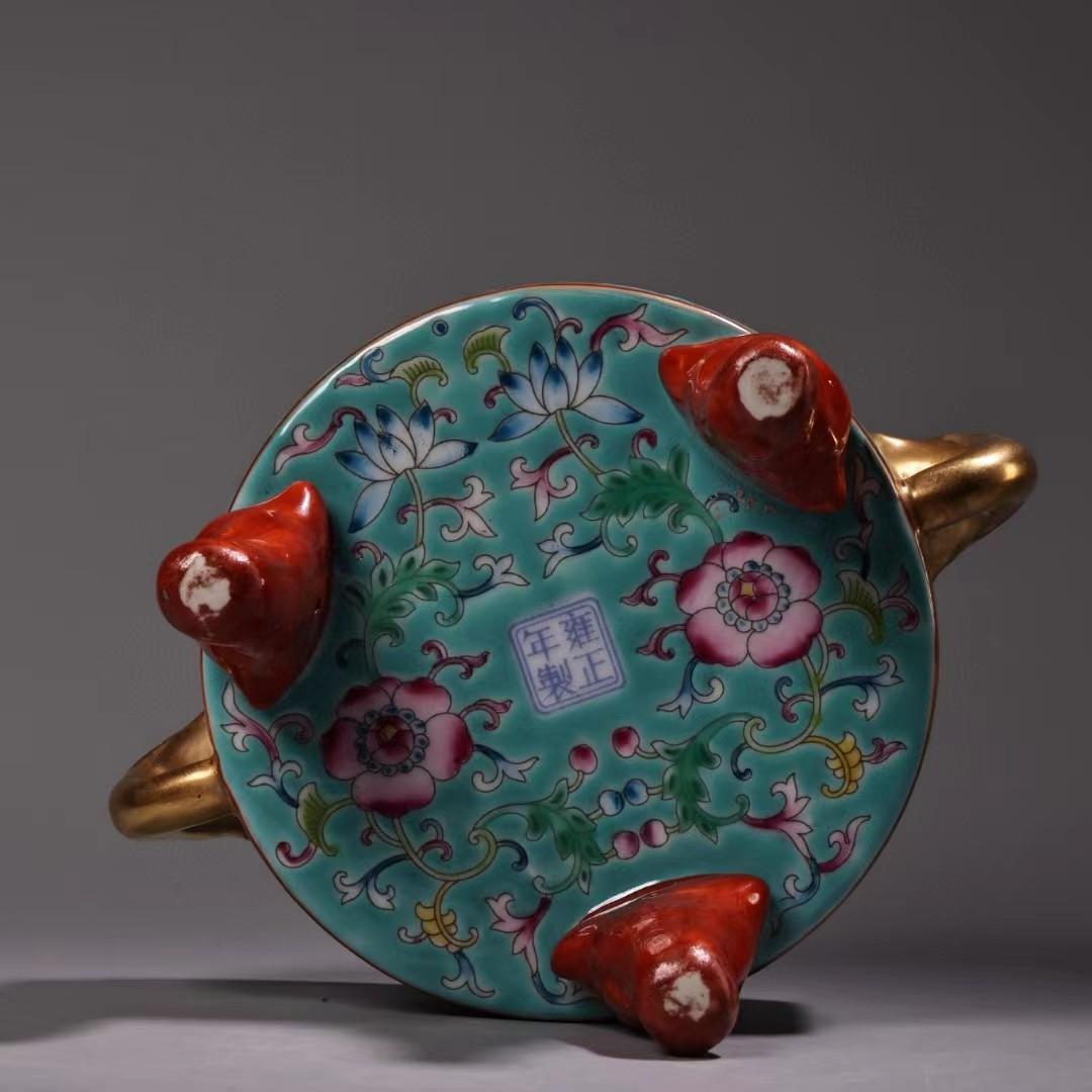 中国古美術・珍品旧蔵・七宝彩と鎏金磁器の熏香炉・純手描き・古陶瓷品・極細工・置物