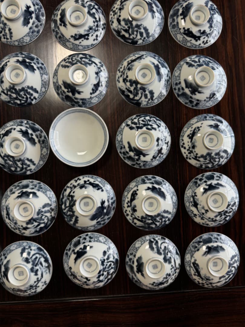 古伊万里 伊万里焼　染付総模様蓋付碗　19客　　江戸後期