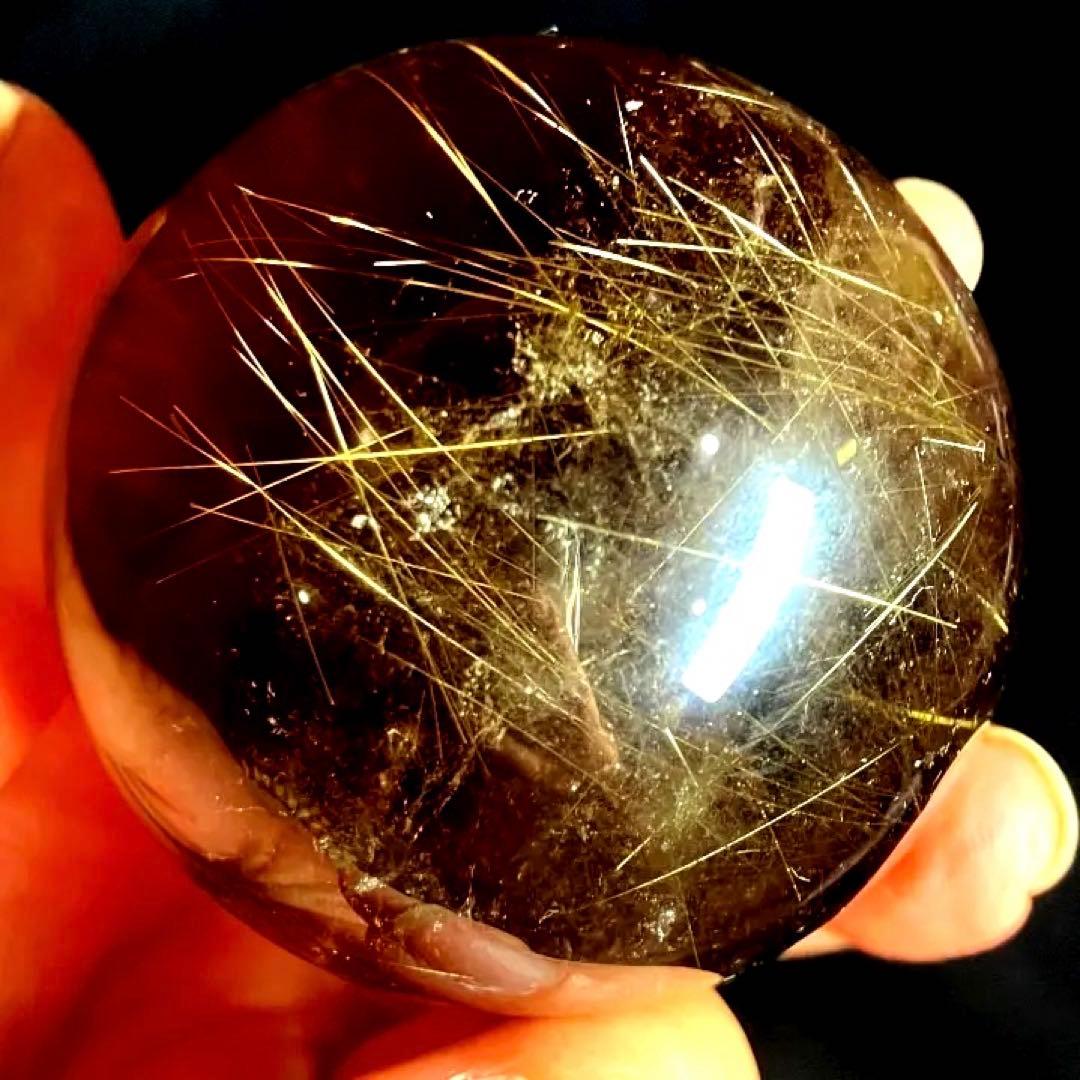 51mm ゴールドルチルクォーツ　丸玉　スフィア　金針水晶