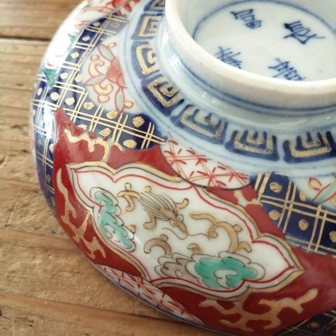 古伊万里　色絵　兎と龍　蓋茶碗　3客