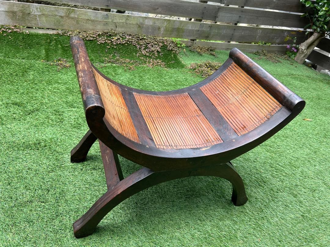 アンティーク調 木製スツール／玄関ベンチ 腰掛け椅子 カーブデザイン