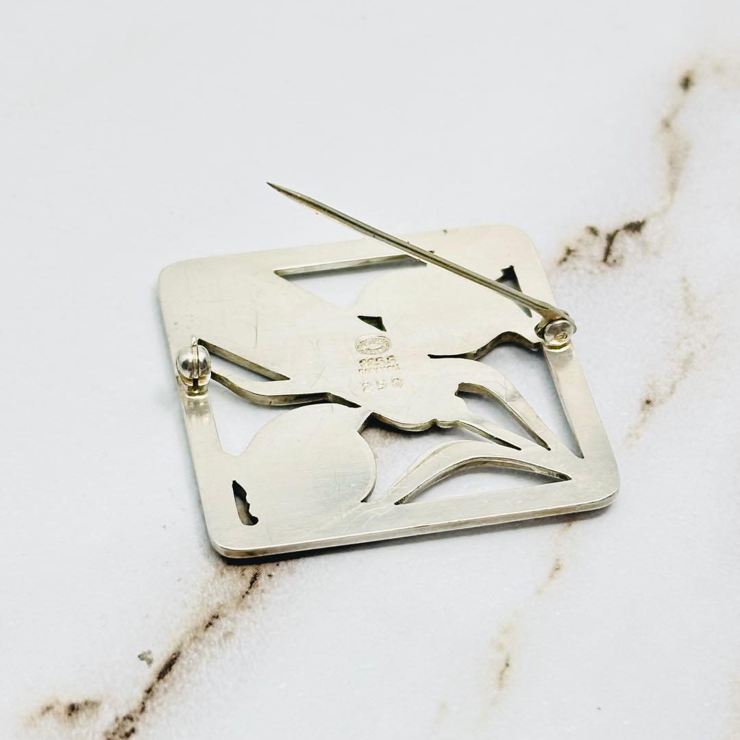   250 シルバーブローチ　スクエア　バード　小鳥　麦