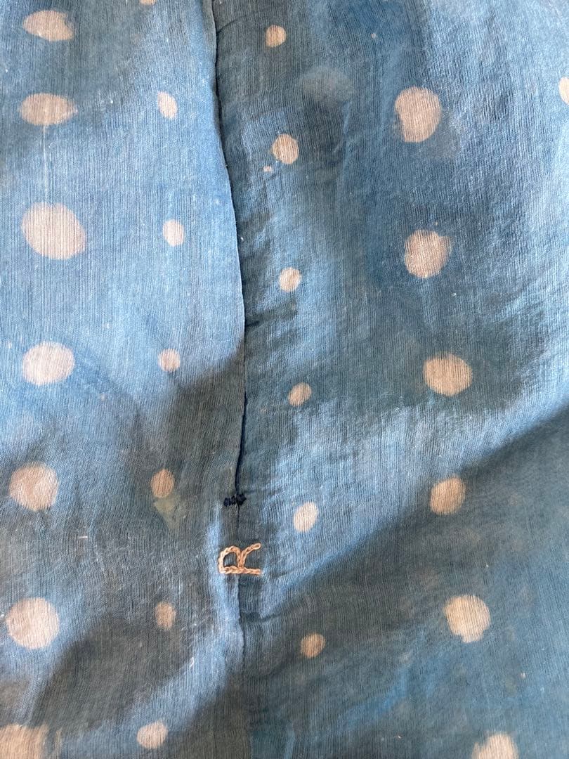 ◉45R シルク混インディゴドット柄パッチワークチュニックブラウス◉