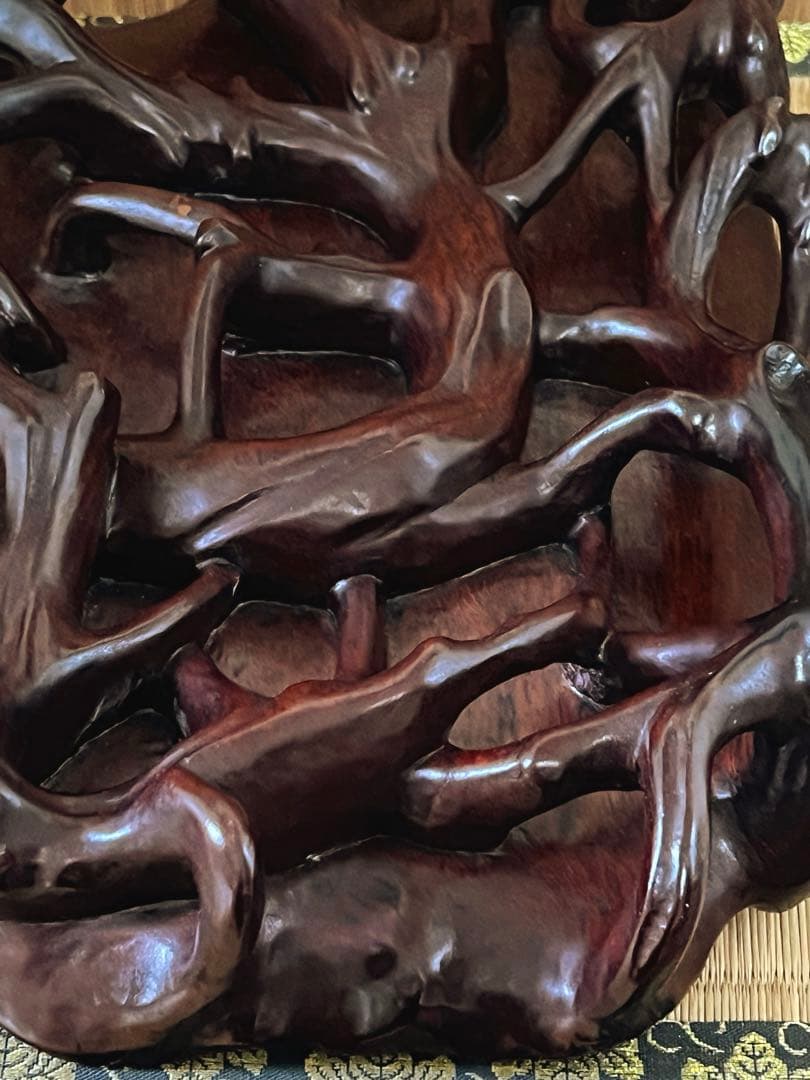 根卓 天然無垢材 透かし根彫り 花台 香台 盆栽台 約3㎏