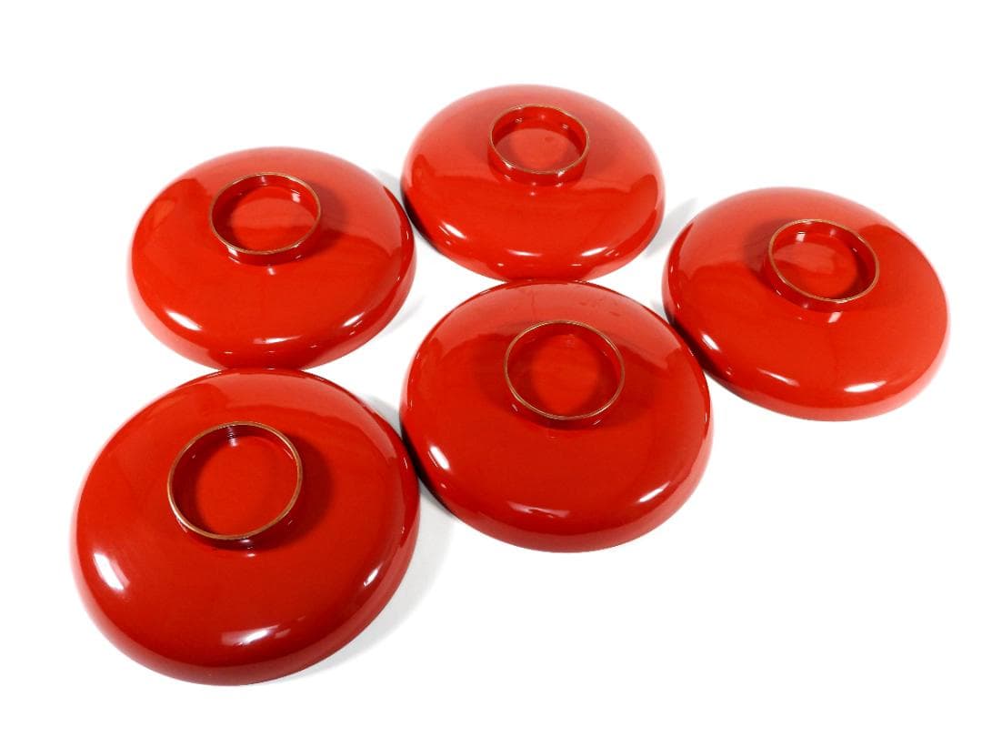 明治　朱塗　金蒔絵　漆器　木製　五ツ組　大盃 5点セット 直径約23.5cm