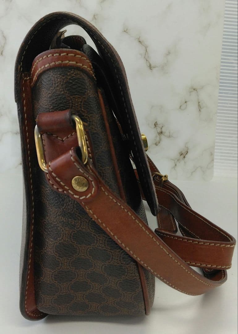 APJ18 セリーヌ マカダム ショルダーバッグ クロスボディ ゴールド金具