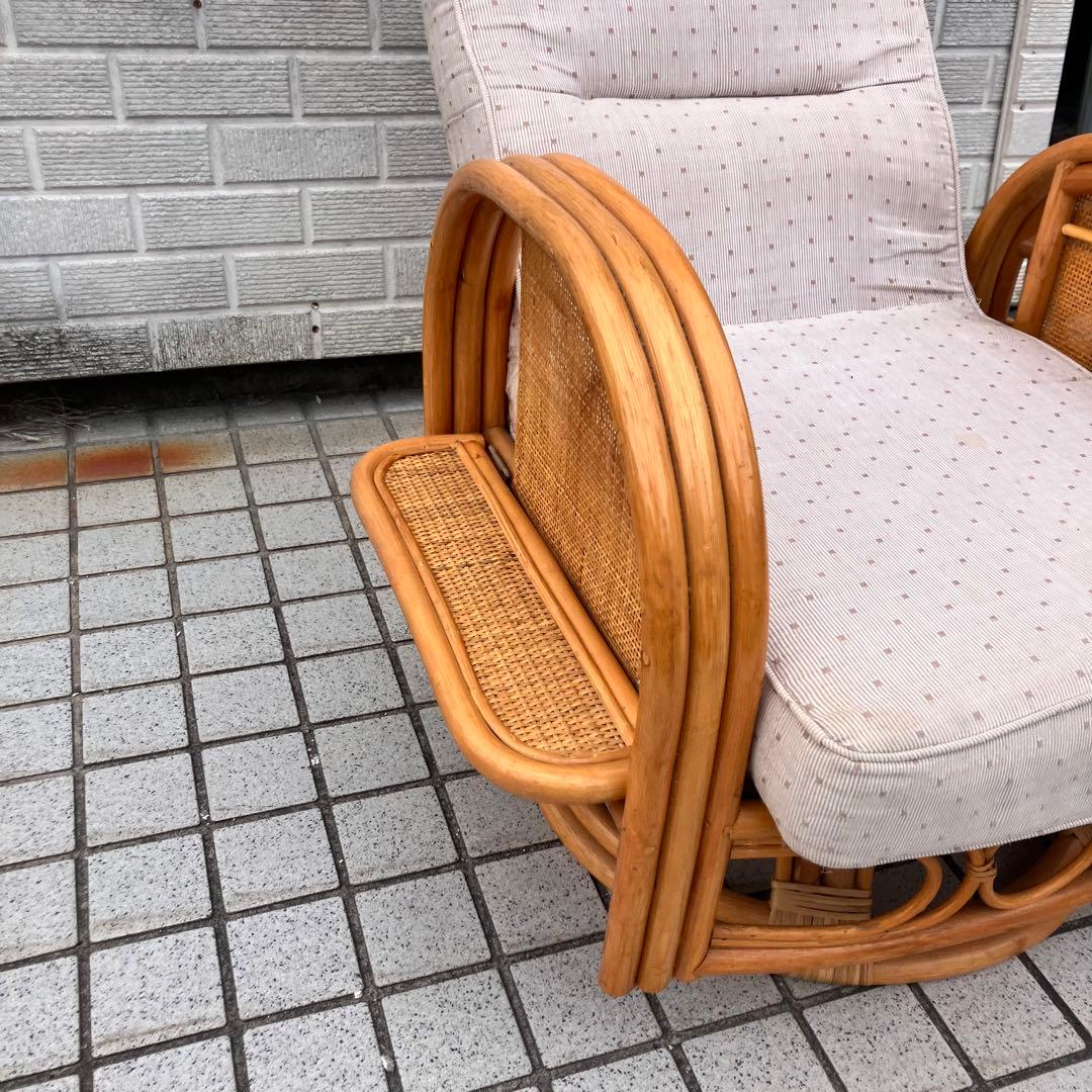 昭和レトロ 回転式ラタンリクライニングチェア アームチェア ヴィンテージ 籐家具