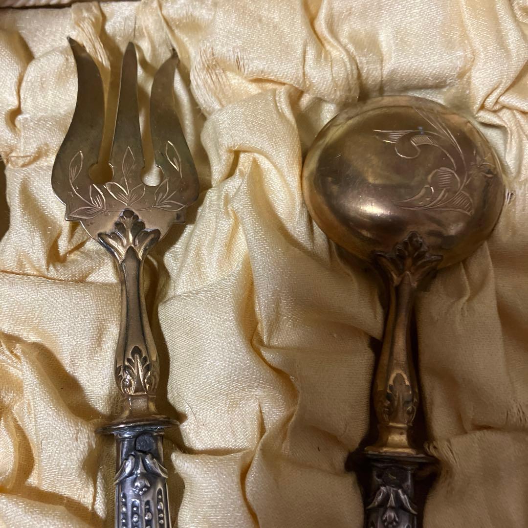 フランスアンティークサービングセット 箱入り ミネルヴァ　純銀シルバープレート