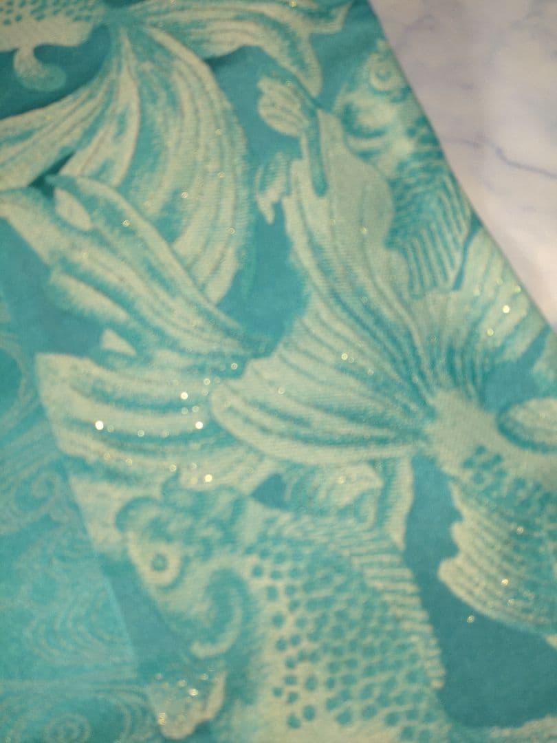 新品未使用　ふりふ　半幅帯　金魚　ターコイズブルー　小袋帯　リバーシブル