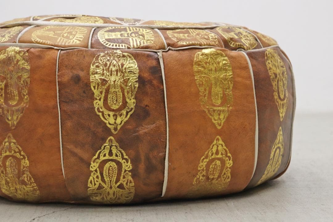 ヴィンテージ エジプト 本革 プフ クッション スツール 円形 座椅子 1