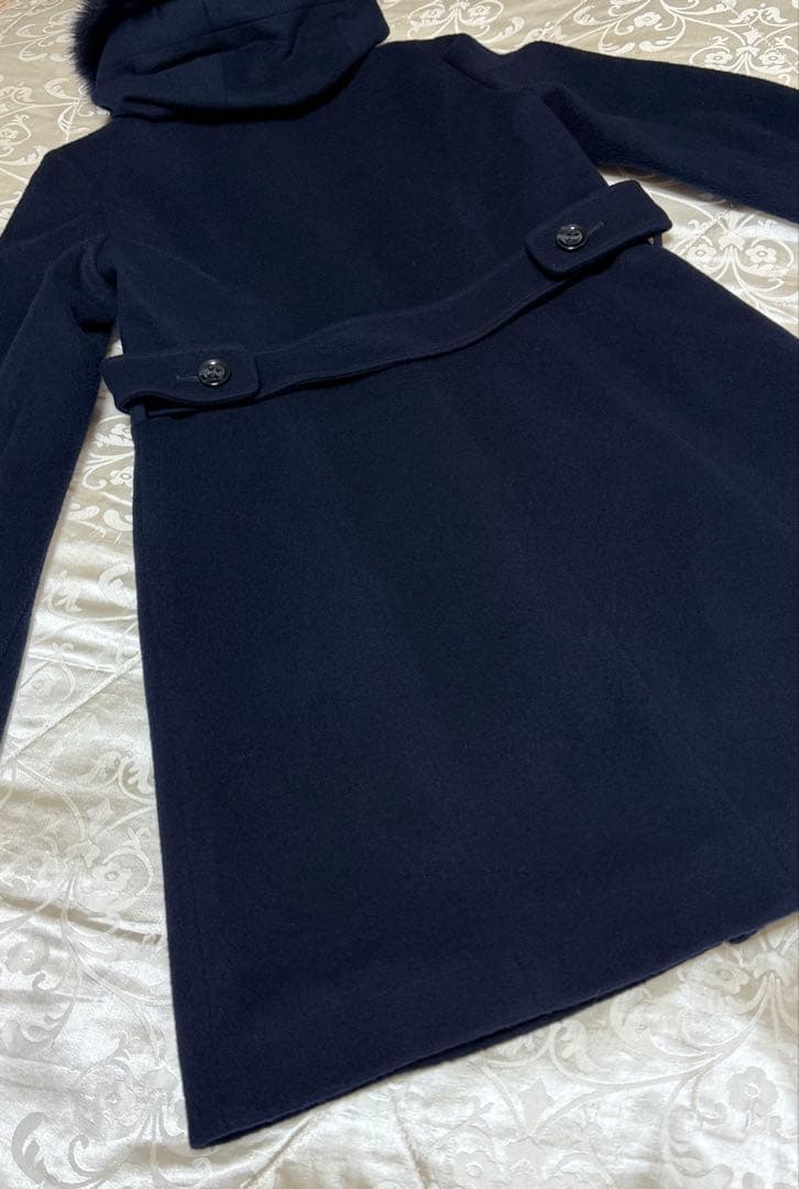 ⭐️極美品⭐️ クリーニング済み フォックスファー付き ウールコート 濃紺日本製38