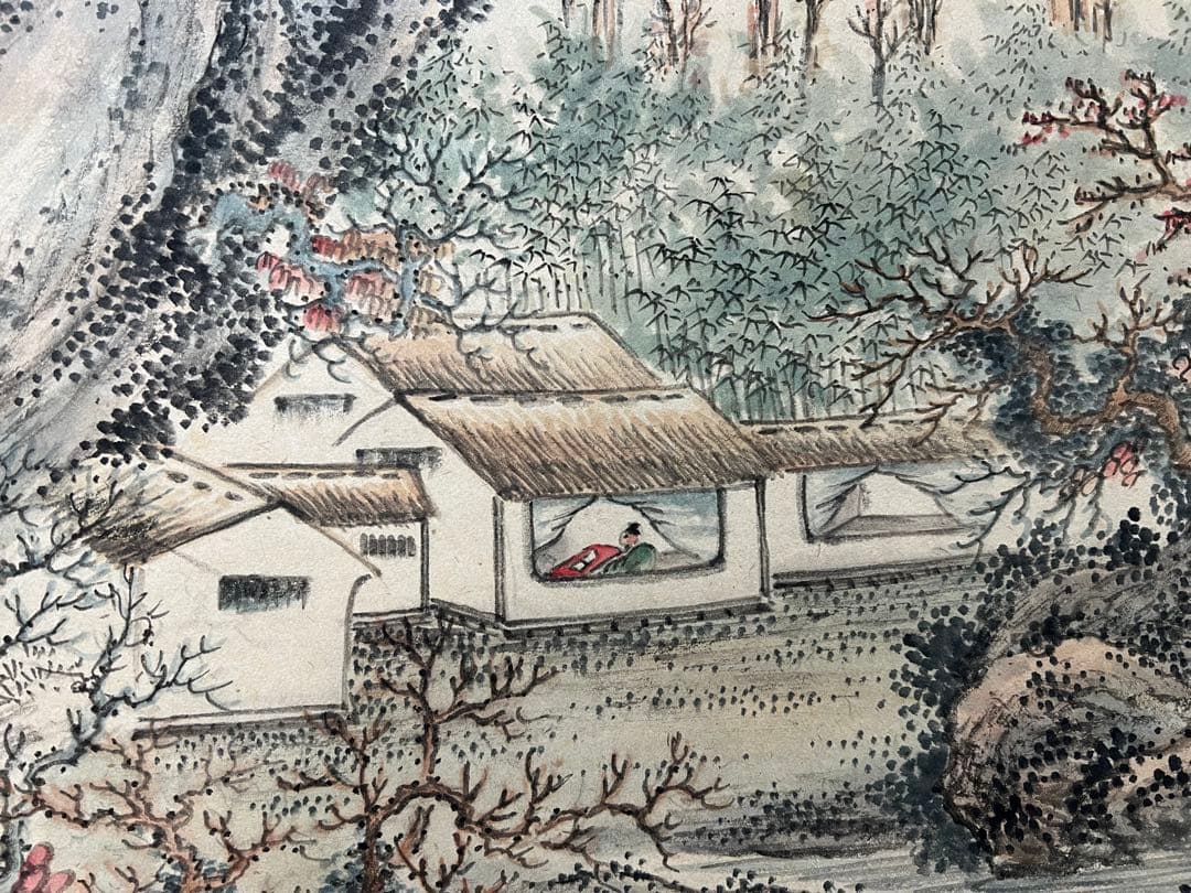 掛け軸　帆足杏雨［秋景山水図］紙本　肉筆　木箱！