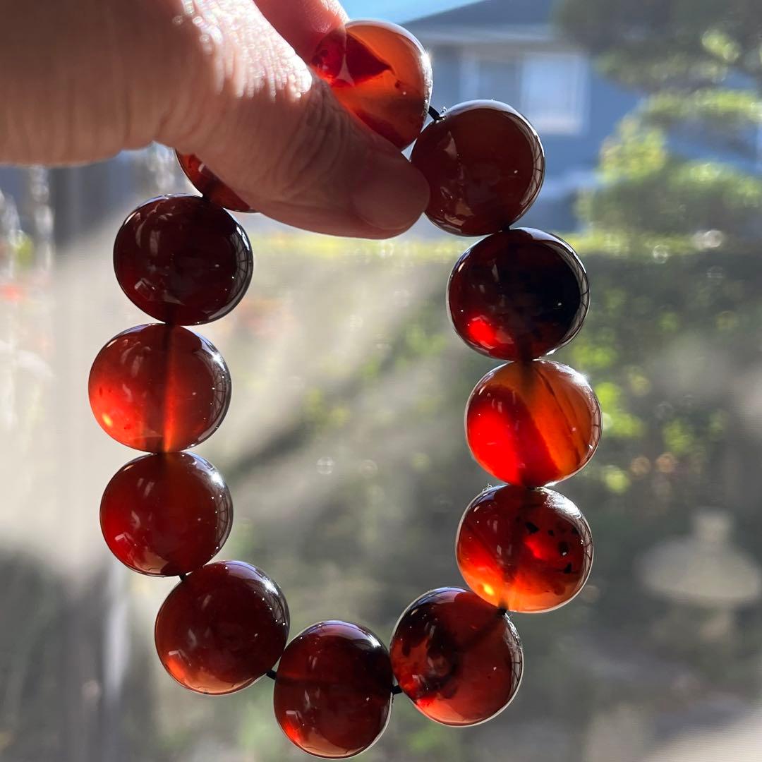 22mm 化石 琥珀 ブルー レッド アンバー 貴重 ブレスレット コレクション