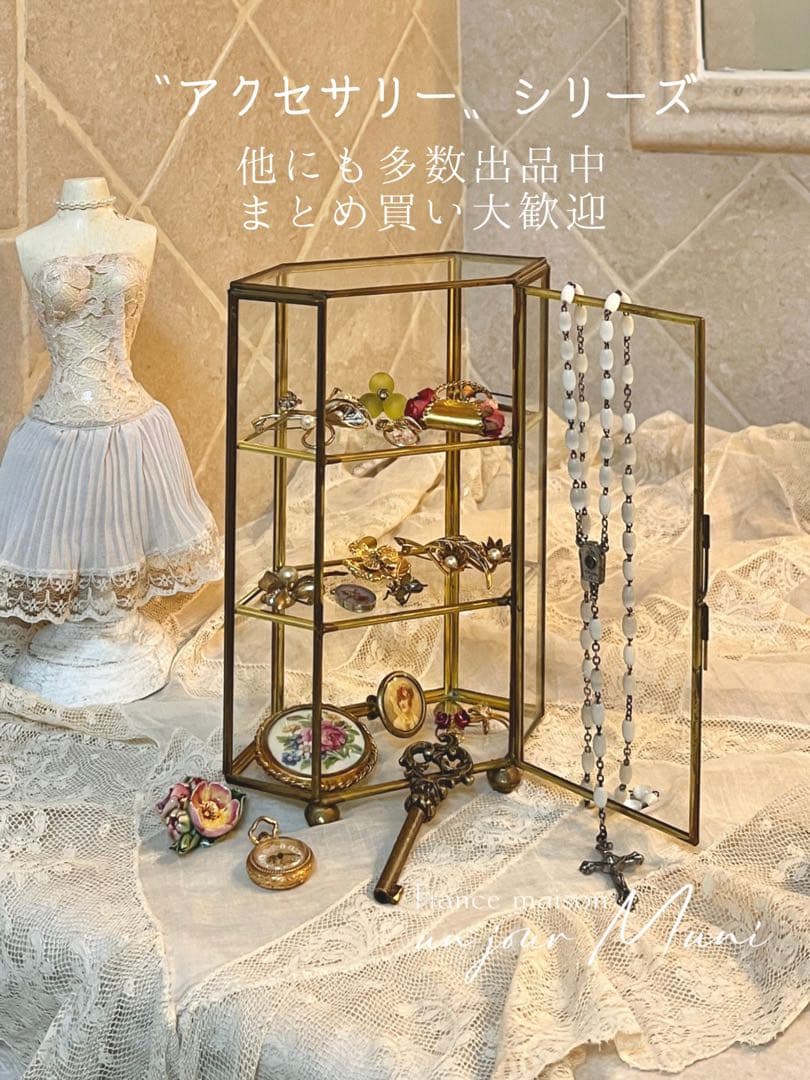◆フランスビンテージ｜アクセサリーBブローチ布花ピンクローズブーケ籠コサージュ