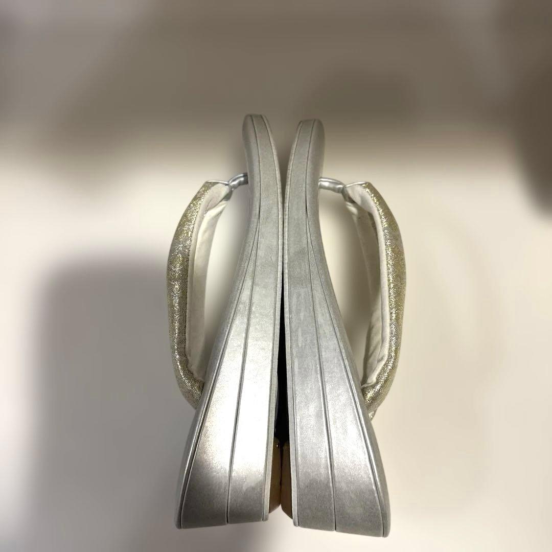 和装用バッグと草履セット シルバー　花柄　佐賀