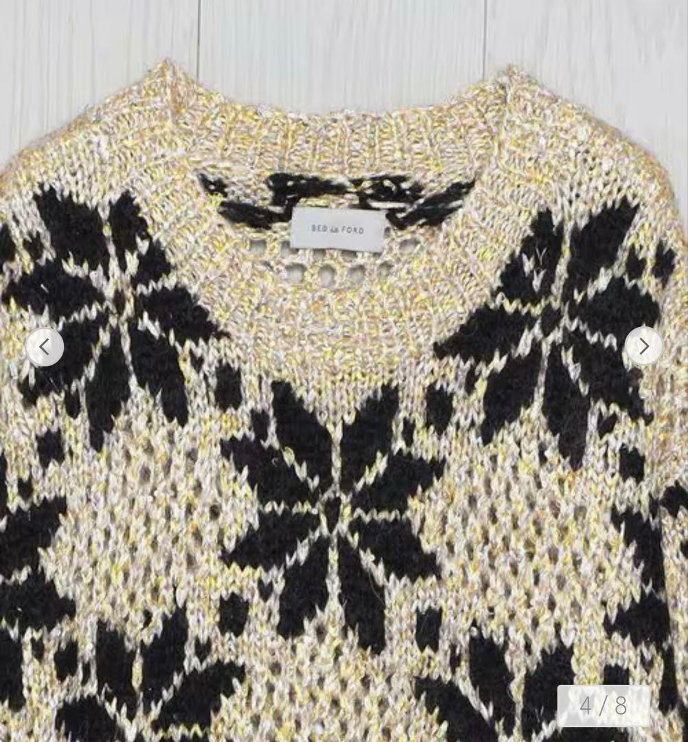 BED J.W FORD アイボリー/ブラック フラワーパターン ニット