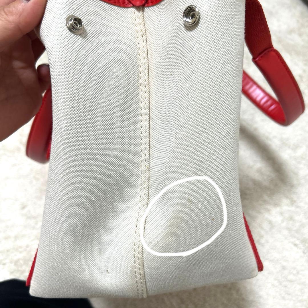 バレンシアガ　カバスS トートバッグ　ポーチ付き　キャンバス　ホワイト　レッド