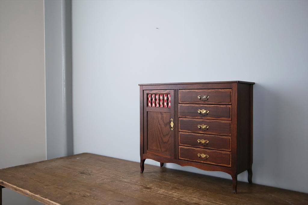 フランスアンティーク木製ドールハウス用ドロワー/アクセサリーケース(90-153